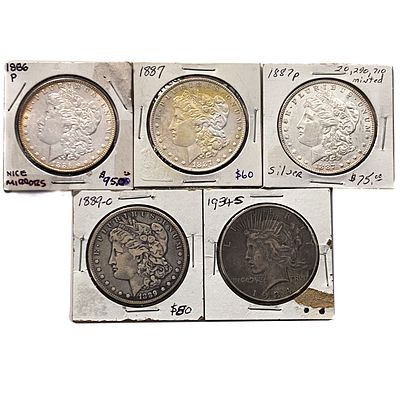 [5 Coins] 1886-1934 Silver Dollar Lot