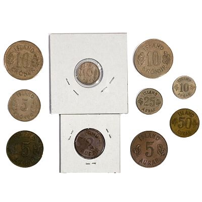 [10 Coins] 1925-1976 Iceland Coin Lot