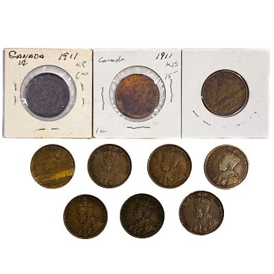 [10 Coins] 1910-1911 Canada 1 Cent