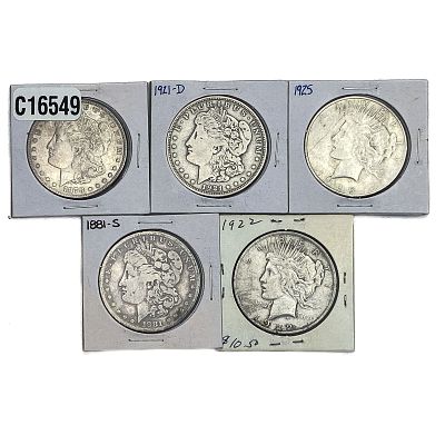 [5 Coins] 1878-1925 Various Silver Dollars