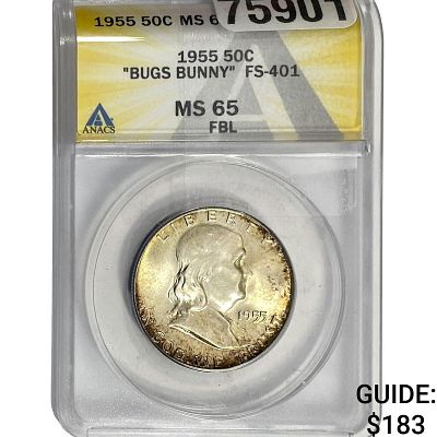 1955 Franklin Half Dollar ANACS MS65 FBL