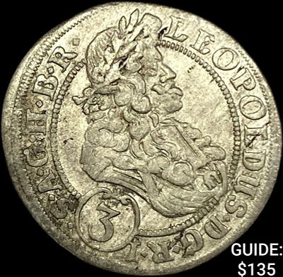 1655-1705 Hungary Leopold Silver 3 Kreuzer CLOSELY UNCIRCULATED