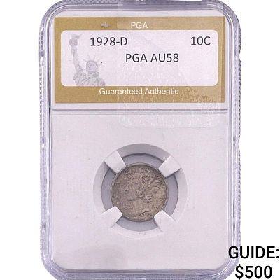 1928-D Mercury Silver Dime PGA AU58