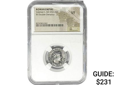 Roman Valerian I, AD 253-260 BI Dbl-Denarius NGC VF