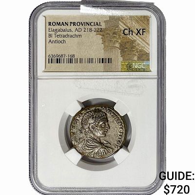 Roman Elagabalus, AD 218-222 BI Tetradrachm CHXF. Roman Elagabalus, AD 218-222 BI Tetradrachm CHXF