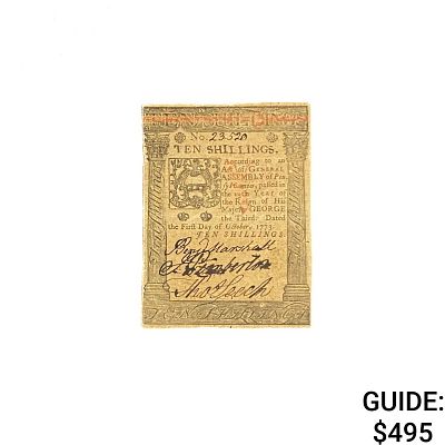 1773 Pennsylvania Colonial Note, 10 Shillings 7