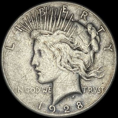1928-S Silver Peace Dollar ABOUT UNCIRCULATED