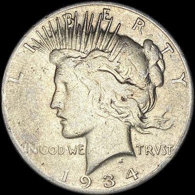 1934-S Silver Peace Dollar ABOUT UNCIRCULATED