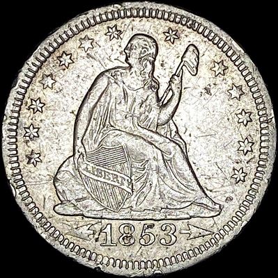 1853 Arrows/Rays Seated Liberty Quarter NEARLY UNCIRCULATED