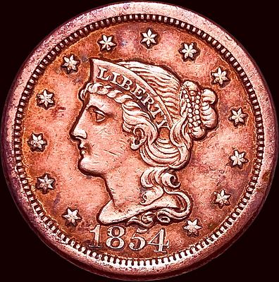 1854 Braided Hair Large Cent CLOSELY UNCIRCULATED