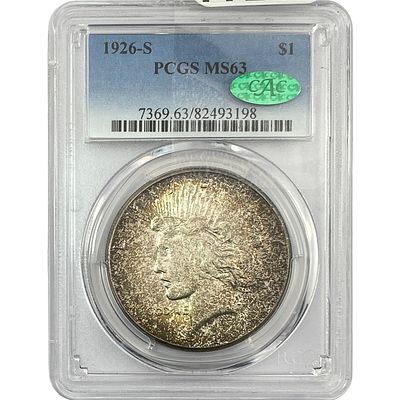 1926-S CAC Silver Peace Dollar PCGS MS63
