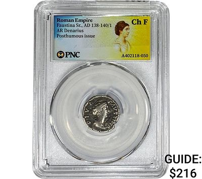 Roman Faustina Sr.,AD 138-140/1 AR Denarius PNC ChF
