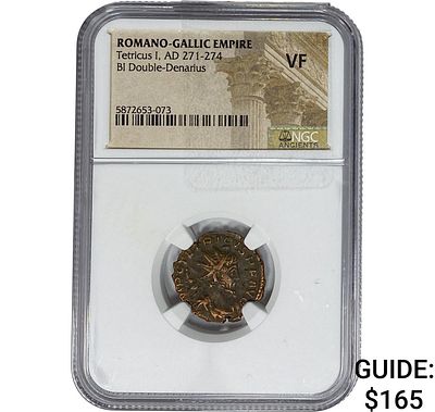 Romano-Gallic TetricusI, AD271-274 BIDbl-Denarius NGC VF