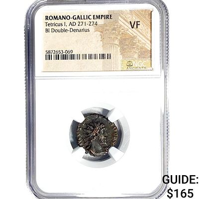 Romano-Gallic TetricusI, AD271-274 BIDbl-Denarius NGC VF