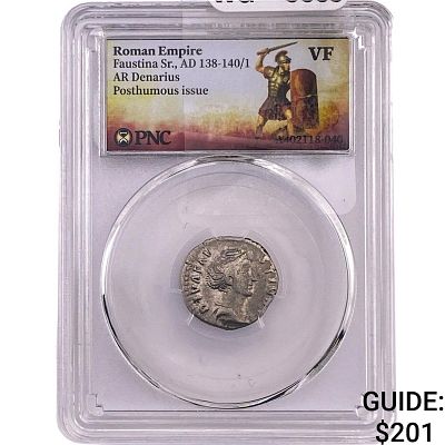 Roman Faustina Sr.,AD 138-140/1 AR Denarius PNC VG. Roman Faustina Sr., AD 138-140/1 AR Denarius 