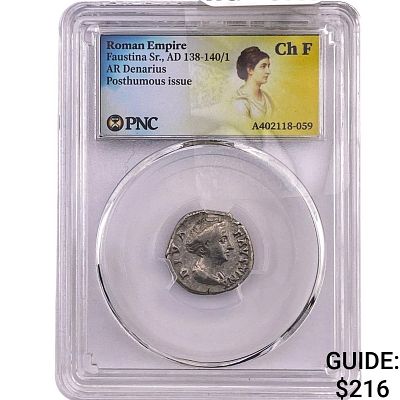 Roman Faustina Sr.,AD 138-140/1 AR Denarius PNC ChF. Roman Faustina Sr., AD 138-140/1 AR 