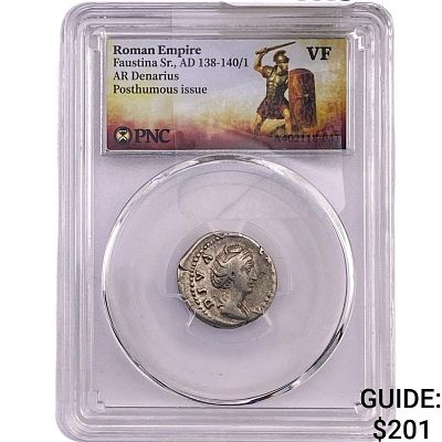 Roman Faustina Sr.,AD 138-140/1 AR Denarius PNC VF. Roman Faustina Sr., AD 138-140/1 AR Denarius 