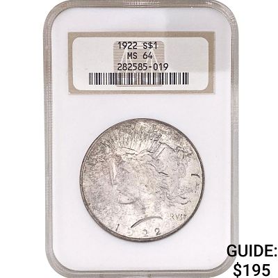 1922 Silver Peace Dollar NGC MS64