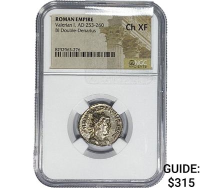 Roman Valerian I, AD 253-260 BI Dbl-Denarius NGC