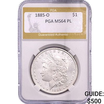 1885-O Morgan Silver Dollar PGA MS64 PL