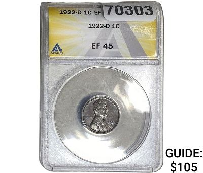 1922-D Wheat Cent ANACS EF45