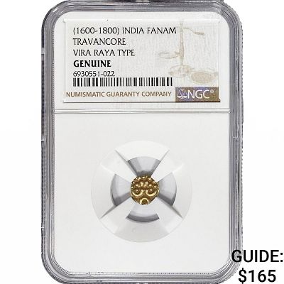 1600-1800 India Fanam Travancore Vira Raya .014AGW NGC