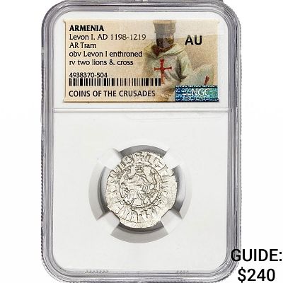 Armenia Levon I, AD 1198-1219 SIlver Tram NGC AU