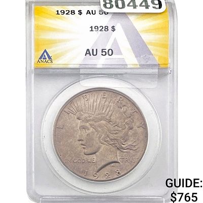 1928 Silver Peace Dollar ANACS AU50