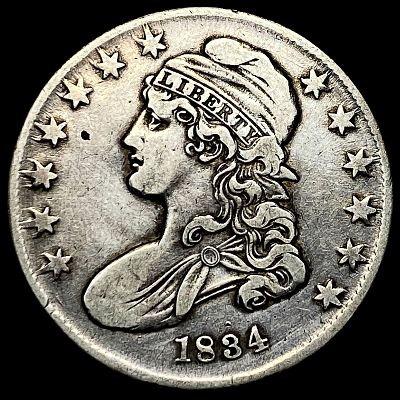1834 Silver Capped Bust Half Dollar ABOUT UNCIRCULATED. 1834 Silver Capped Bust Half Dollar 