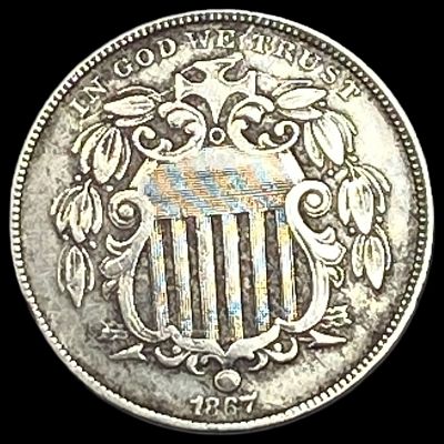 1867 Shield Nickel w/Rays NEARLY UNCIRCULATED