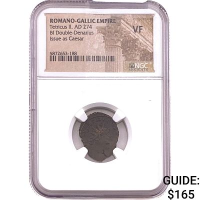 Roman-Gallic Tetricus II 274 AD BI Dbl-Denarius VF