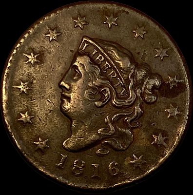 1816 Coronet Head Large Cent NEARLY UNCIRCULATED. 1816 Coronet Head Large Cent NEARLY UNCIRCULATED