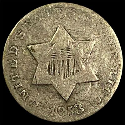 1853 Silver Three-Cent Piece NICELY CIRCULATED. 1853 Silver Three-Cent Piece NICELY CIRCULATED