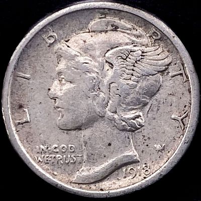1918-S Silver Mercury Dime CLOSELY UNCIRCULATED. 1918-S Silver Mercury Dime CLOSELY UNCIRCULATED