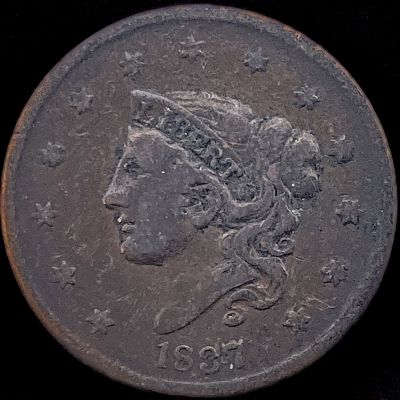 1837 Coronet Head Large Cent LIGHTLY CIRCULATED. 1837 Coronet Head Large Cent LIGHTLY CIRCULATED