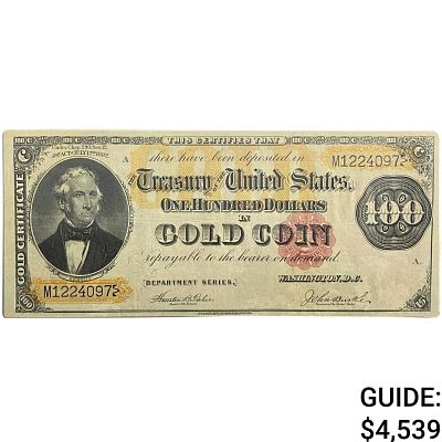 1882 $100 U.S. Treasury Gold Certificate 10