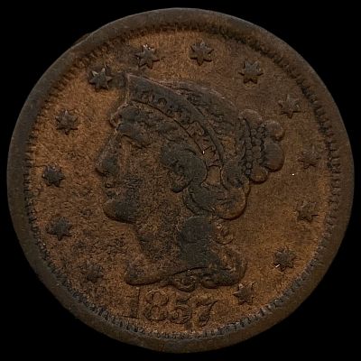 1857 Braided Hair Large Cent HIGH GRADE