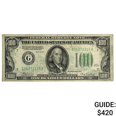 1934 $100 Federal Reserve Note - Chicago