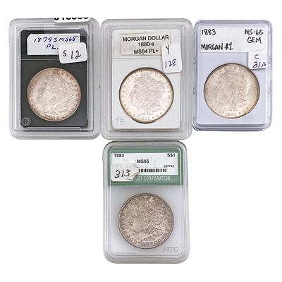 [4 Coins] 1879-1883 Morgan Silver Dollar MS64-65