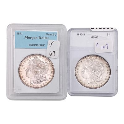 [2 Coins] 1890-1891 Morgan Silver Dollar MS64