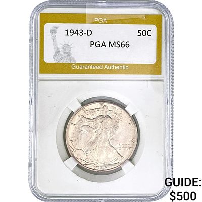 1943-D Walking Liberty Half Dollar PGA MS66