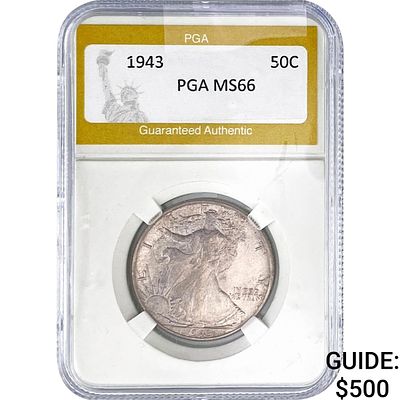 1943 Walking Liberty Half Dollar PGA MS66