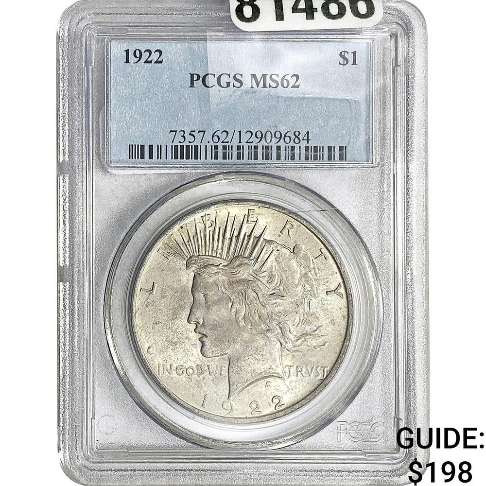 1922 Silver Peace Dollar PCGS MS62