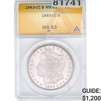 1883-CC Morgan Silver Dollar ANACS MS63 PL