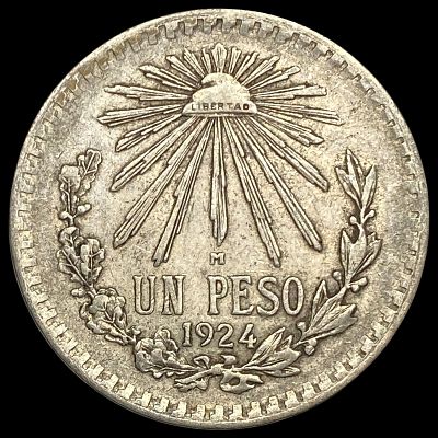 1924 M Mexico Silver 1 Peso NEARLY UNCIRCULATED