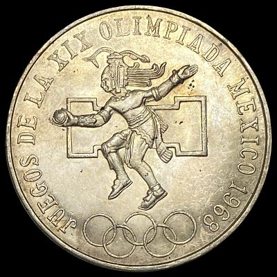 1968 Mexico Silver 25 Pesos Dancing Aztec UNCIRCULATED