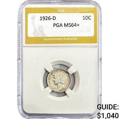 1926-D Mercury Silver Dime PGA MS64+