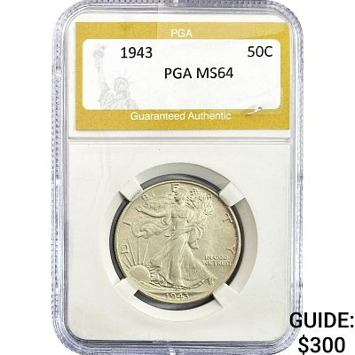 1943 Walking Liberty Half Dollar PGA MS64
