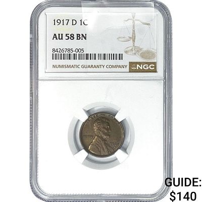 1917-D Wheat Cent NGC AU58 BN