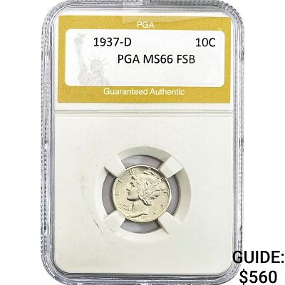 1937-D Mercury Silver Dime PGA MS66 FSB